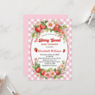 Berry Sweet Strawberry Pink Girl Baby shower Kaart