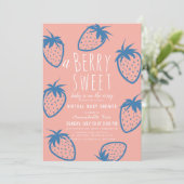 Berry Sweet Strawberry Pink Virtual Baby shower Kaart (Staand voorkant)