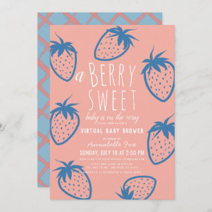 Berry Sweet Strawberry Pink Virtual Baby shower Kaart