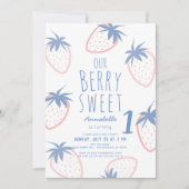 Berry Sweet Strawberry Pink White 1e verjaardag Kaart (Voorkant)