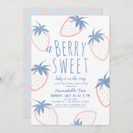 Berry Sweet Strawberry Pink White Baby shower Kaart