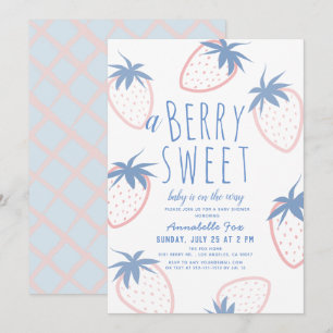 Berry Sweet Strawberry Pink White Baby shower Kaart