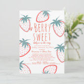 Berry Sweet Strawberry Red Baby shower per post Kaart (Staand voorkant)