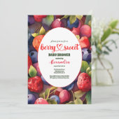 Berry Sweet Strawberry Red Blue Baby shower Kaart (Staand voorkant)