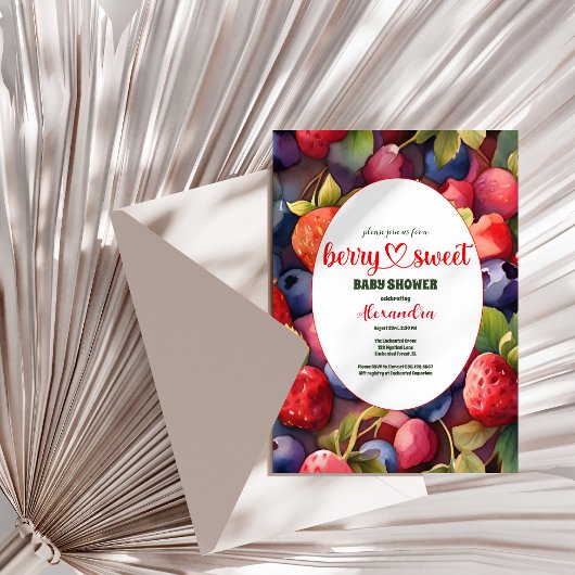 Berry Sweet Strawberry Red Blue Baby shower Kaart