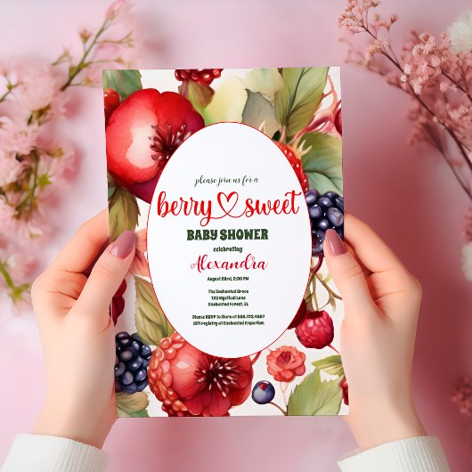 Berry Sweet Strawberry Red Blue Baby shower Kaart