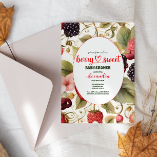 Berry Sweet Strawberry Red Blue Baby shower Kaart