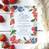 Berry Sweet Strawberry Red Blue Baby shower Kaart