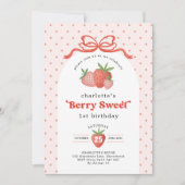 Berry Sweet Strawberry Red Bow Birthday Photo Kaart (Voorkant)