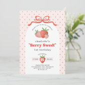 Berry Sweet Strawberry Red Bow Birthday Photo Kaart (Staand voorkant)