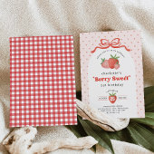 Berry Sweet Strawberry Red Bow Eerste 1e Verjaarda Kaart