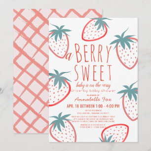 Berry Sweet Strawberry Red Drive-by Baby shower Kaart