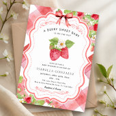 Berry Sweet Strawberry Red Gingham Baby shower Kaart