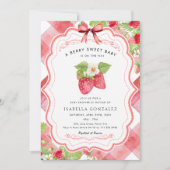 Berry Sweet Strawberry Red Gingham Baby shower Kaart (Voorkant)