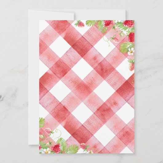 Berry Sweet Strawberry Red Gingham Baby shower Kaart (Achterkant)