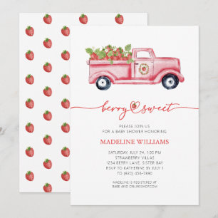 Berry Sweet Strawberry Red Truck Baby shower Kaart