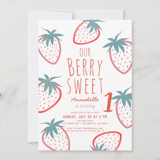 Berry Sweet Strawberry Red White 1e verjaardag Kaart (Voorkant)