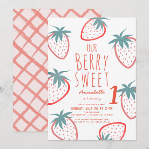 Berry Sweet Strawberry Red White 1e verjaardag Kaart