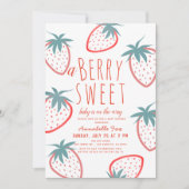 Berry Sweet Strawberry Red White Baby shower Kaart (Voorkant)