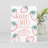 Berry Sweet Strawberry Red White Baby shower Kaart (Staand voorkant)