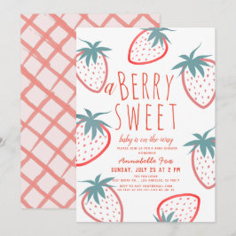 Berry Sweet Strawberry Red White Baby shower Kaart