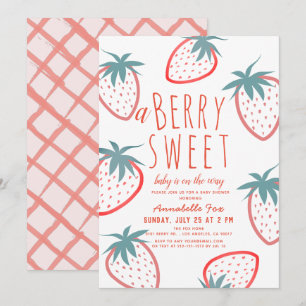 Berry Sweet Strawberry Red White Baby shower Kaart