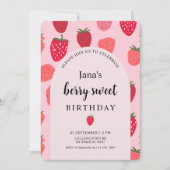 "Berry Sweet" Strawberry Roze & Rode Verjaardag Kaart (Voorkant)