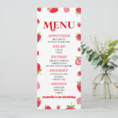 Berry Sweet Strawberry Roze Rode Verjaardagsfeestj Menu (Staand voorkant)