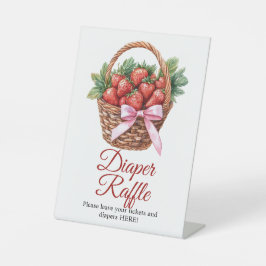 Berry Sweet Strawberry Shower Diaper Raffle Sign Reclamebord Met Voetstuk