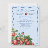 Berry Sweet Strawberry Summer Blue Boy Baby Shower Kaart (Voorkant)