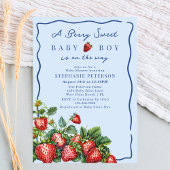 Berry Sweet Strawberry Summer Blue Boy Baby Shower Kaart