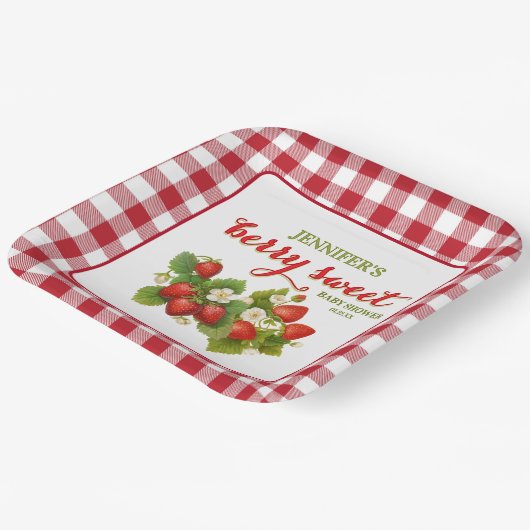 Berry Sweet Strawberry Theme Baby shower Papieren Bordje (Gebogen)