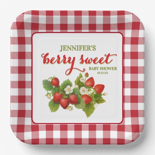 Berry Sweet Strawberry Theme Baby shower Papieren Bordje (Voorkant)