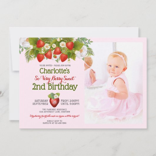 Berry Sweet Strawberry Theme Girl's Birthday Kaart (Voorkant)