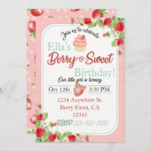 Berry Sweet, Strawberry Theme Verjaardag Uitnodigi Kaart (Voorkant / Achterkant)