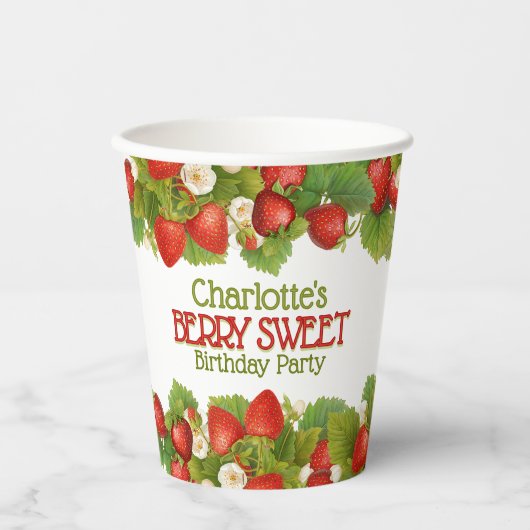 Berry Sweet Strawberry Theme Verjaardagsfeestje Papieren Bekers (Voorkant)