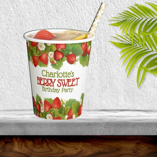 Berry Sweet Strawberry Theme Verjaardagsfeestje Papieren Bekers