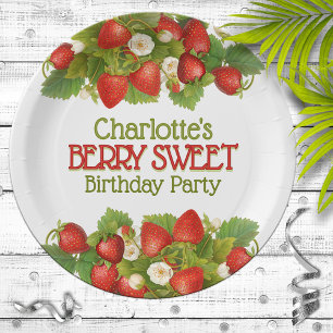 Berry Sweet Strawberry Theme Verjaardagsfeestje Papieren Bordje