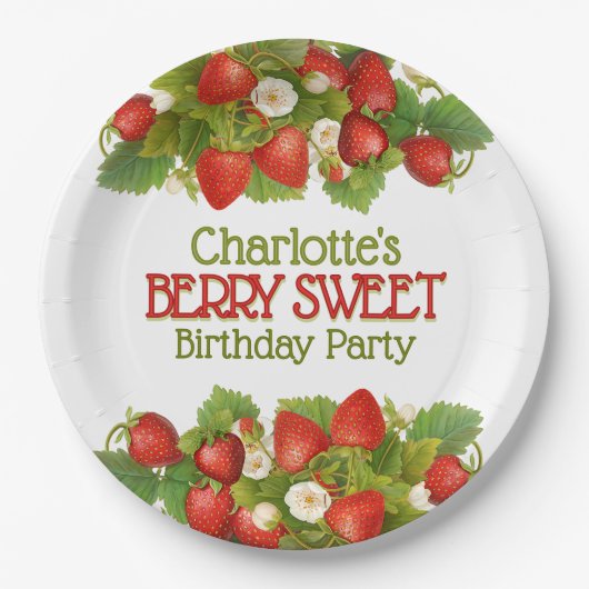 Berry Sweet Strawberry Theme Verjaardagsfeestje Papieren Bordje (Voorkant)