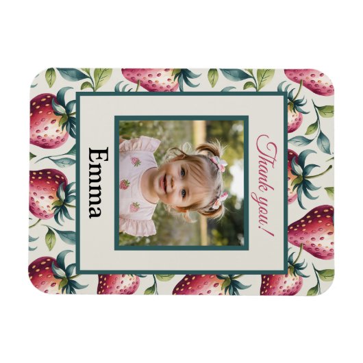 Berry Sweet Strawberry Verjaardag Fotonaam Magneet (Horizontaal)