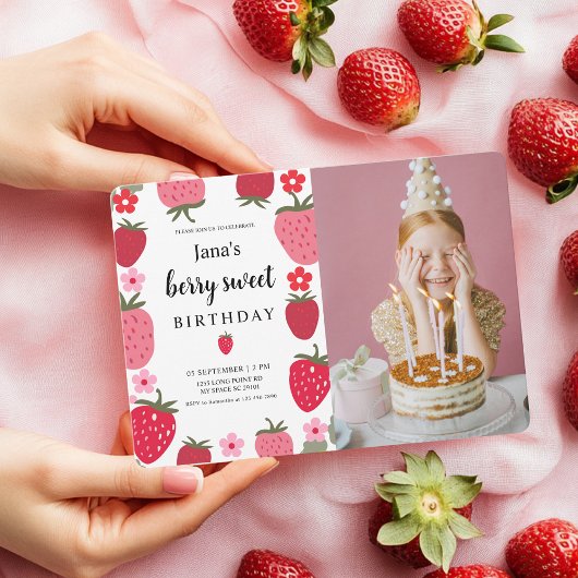 Berry Sweet Strawberry Verjaardag met Foto Kaart