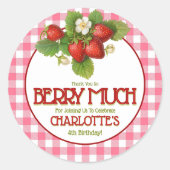 Berry Sweet Strawberry verjaardagsfeestje bedankt Ronde Sticker (Voorkant)