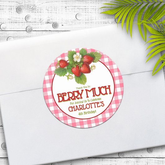 Berry Sweet Strawberry verjaardagsfeestje bedankt Ronde Sticker