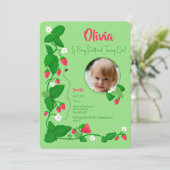 Berry Sweet Strawberry Vine 1st Birthday Girl Kaart (Staand voorkant)