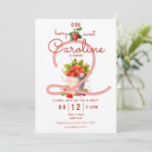 Berry Sweet Strawbery Baby Meisje Verjaardagsfeest Kaart (Staand voorkant)