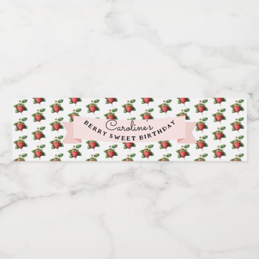 Berry Sweet Strawbery Baby Meisje Verjaardagsfeest Waterfles Etiket (Enkel label)