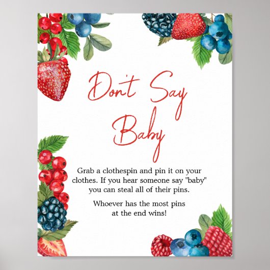 Berry Sweet Summer Baby shower zeg geen Baby Poster (Voorkant)