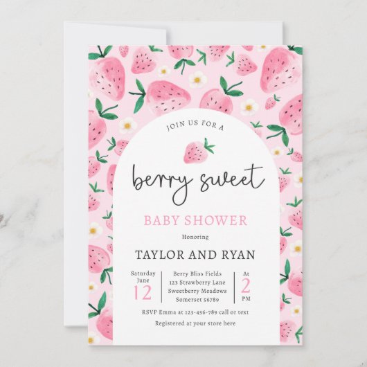 Berry Sweet Summer Strawberry Baby shower Kaart (Voorkant)