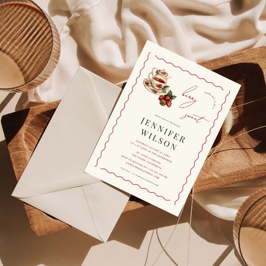 Berry Sweet Tea Party Strawberry Baby shower Kaart