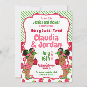 Berry Sweet Twins Strawberry Baby shower Kaart
